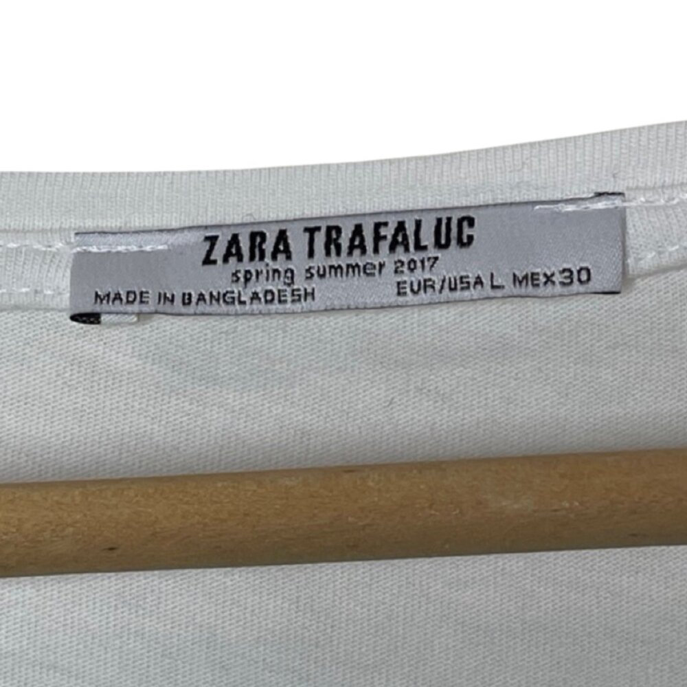 ZARA | White Short Sleeve Cropped Tie Front Top | Size L - Picture 7 of 10